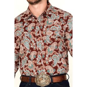 Cody James Men's Noah Paisley Pearl Snap Western Shirt 2XLT Burgundy Rodeo NEW